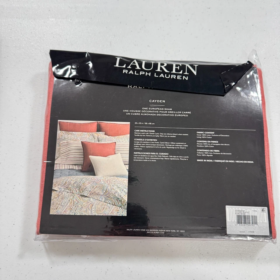 ralph lauren euro sham коралловый красный кайден деревенский 100% лен современный традиционный - Изображение 3 из 4