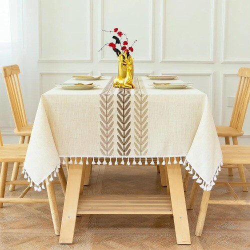 Embroidery Tassel Cotton Linen Dust Proof Table Cover for Home Party Table Decor - Picture 20 of 33