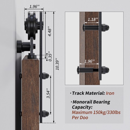 CCJH 4FT-20FT Sliding Barn Door Hardware Track Kit for 1/2 Door, Modern Closet - Picture 2 of 16