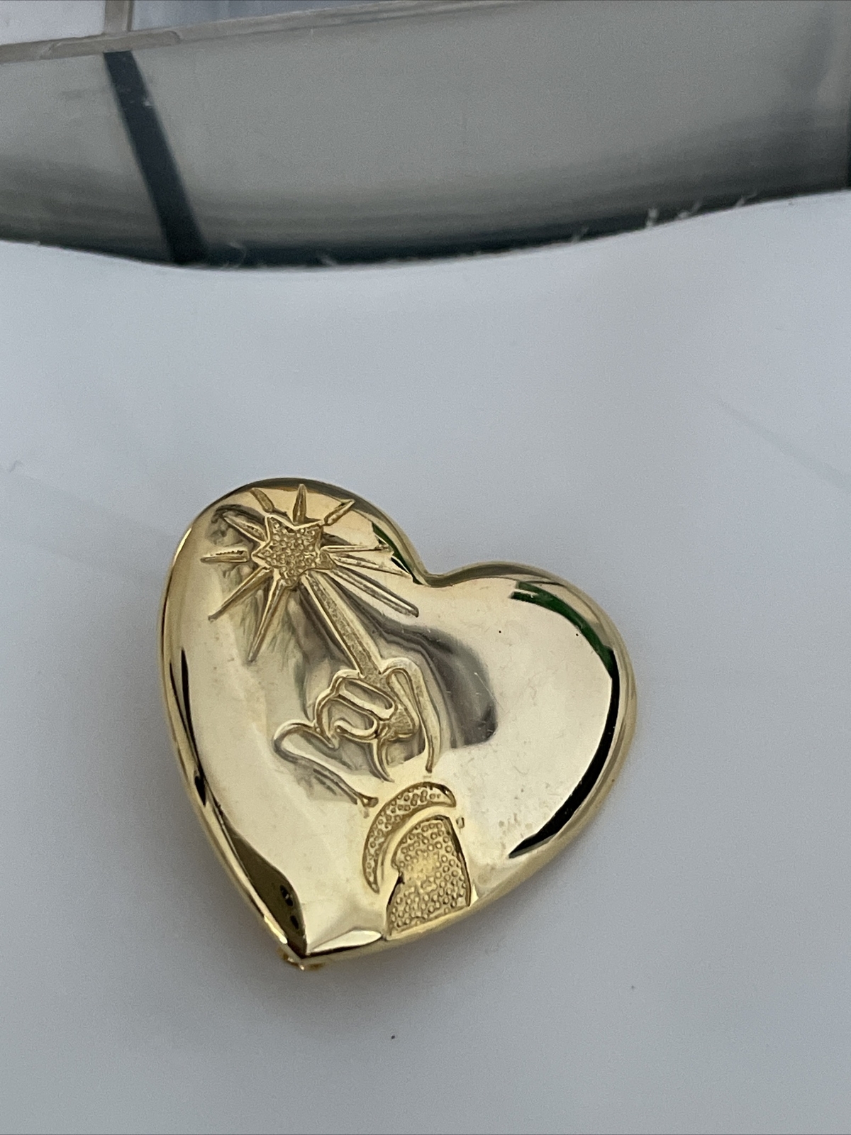 Vintage.  Disney "The Variety Club" Arm and Wand Heart Shape Pin.  Gold Tone