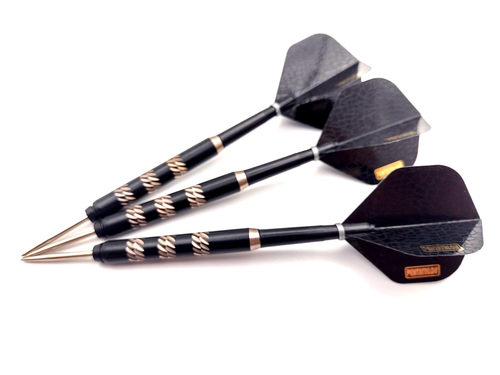 22g Black Coated Copper Tungsten Darts set + Stems + NEW Pentathlon Dart Flights - Picture 10 of 17
