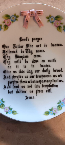 Vtg. The Lord's Prayer Plate 8" Gold Rimmed Pink White/Floral Kasuga Ware Japan - Picture 2 of 7