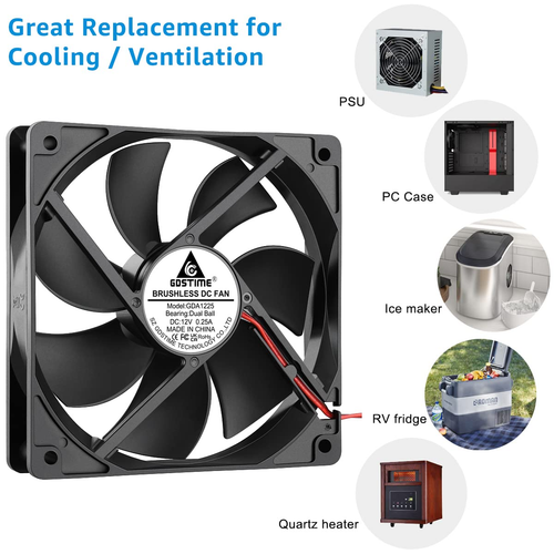 Cooling Fan 5-Inch 12V Brushless DC, GDSTIME - Dual Ball Bearings, 120mm x 120mm - Picture 2 of 12