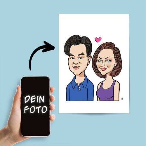Deine Karikatur in Farbe Portrait Posterdruck 30x20cm Comic Geburtstag Hochzeit - Bild 3 von 8
