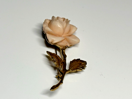 Vintage Brooch Gold Tone Metal Rose Pink Delicate Petals 50s-60s - Picture 9 of 10