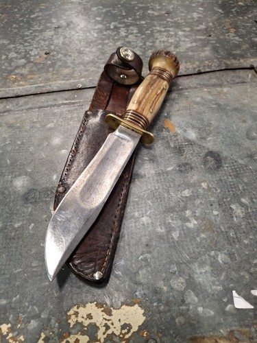 Nice Early Antique Vintage Marbles Pinned Stag Ideal Knife & Sheath Gladstone MI - Picture 6 of 13