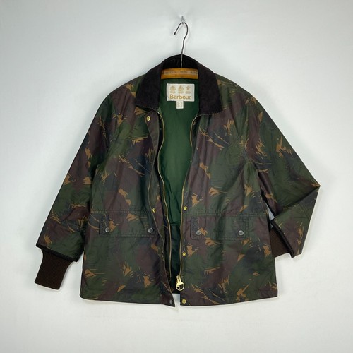 Barbour Camo Tawny Wax Jacket Womens 12 Green Camouflage Short Country Outdoor