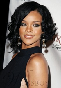 100 Human Hair Tailored Hip Rihanna Hairstyle Medium Black Curly