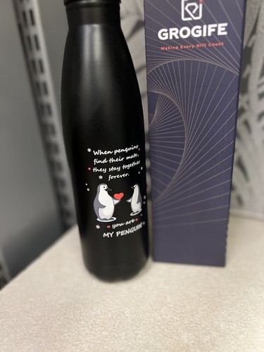 Botella de Agua Grogife 500 ml Regalo de Aniversario/San Valentín - Eres mi pingüino - Imagen 2 de 2