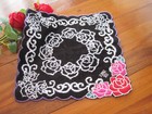 Beautiful RedPink Rose Applique Embroidery Purple Brim 100% Cotton Black Towel