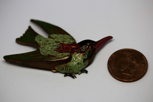 Vintage Hand Painted Metal Kingfisher Pin/ Brooch Boxed - Picture 7 of 12