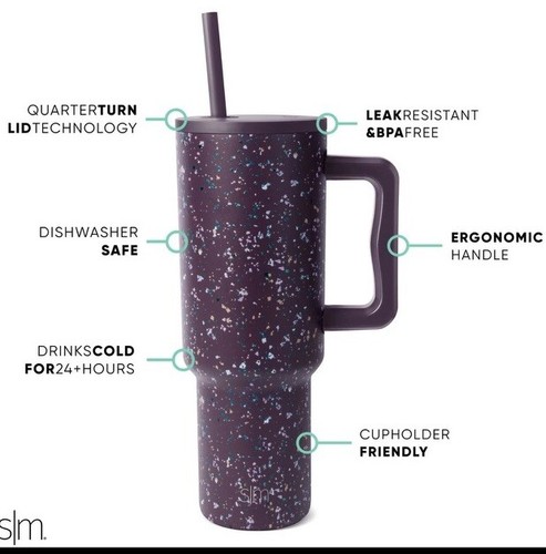 Simple Modern 40 oz Trek Tumbler with Handle Plum Terrazo NIB - Picture 2 of 2