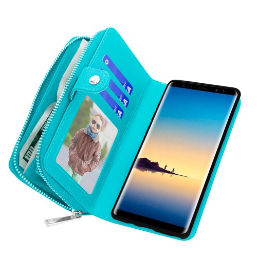 Für Samsung Galaxy Note 8 S9 Plus PU Leder Geldbörse Reißverschluss Ständer Flip Cover Etui - Bild 23 von 60