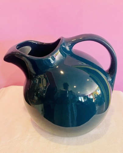 #633 HALL Ice Lip BALL PITCHER----MADE IN USA---Deep Blue/Green Vtg - Picture 2 of 13