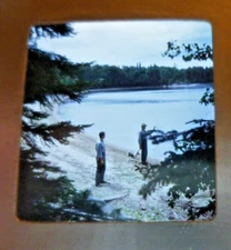 1949 Stereo realist slide Brush Island Swimming Beach Lake