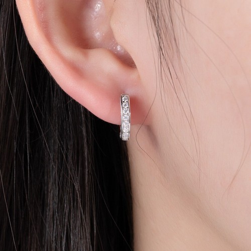 925 Sterling Silver Round Cut MOISSANITE Huggie Hoop Earrings 0.26 Carat D VVS1 - Picture 7 of 11