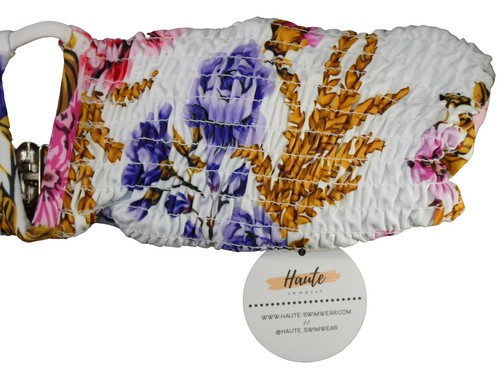 Neu mit Etikett Haute Damen weicher Badeanzug Schwimmoberteil Größe S gesmokt Blumenmuster Bandeau - Bild 4 von 9