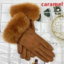 UK Lady Faux Suede Fur Touch Screen Gloves Full Finger Cycling Outdoor Winter