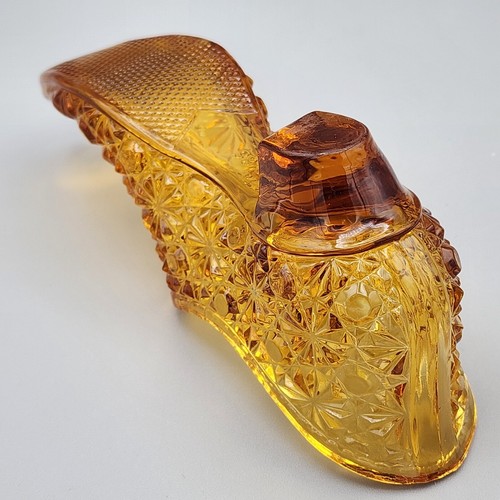 1886 George Duncan & Sons EAPG Glass Slipper, Amber Button & Daisy #1 Lg Hobnail - Picture 7 of 10