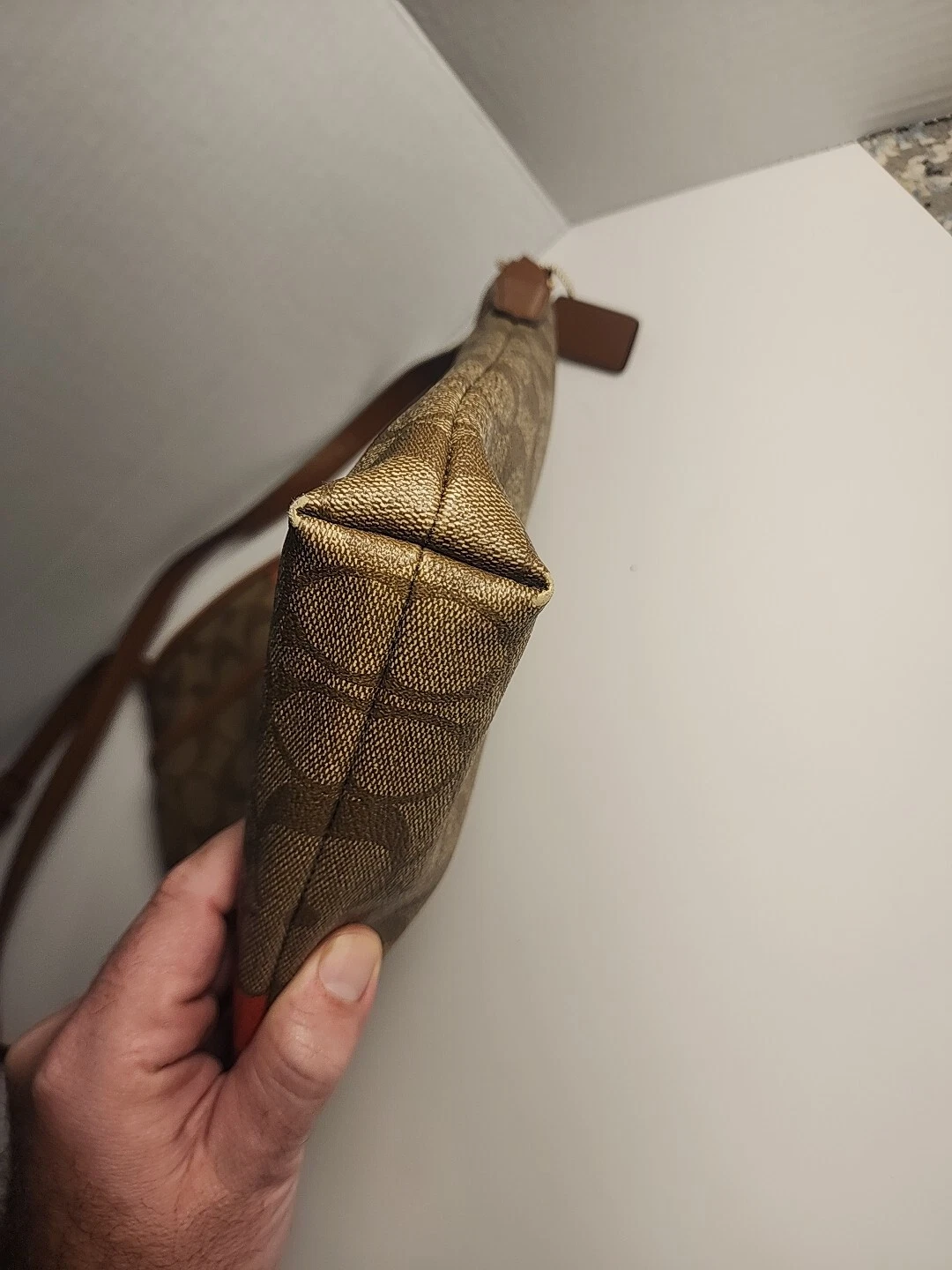 Autentica borsa a righe COACH Varsity in tela rivestita firmata tracolla