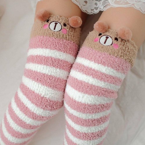 Animal Printed Knee Socks Striped Cute Lovely Long Thigh High Sock Winter Warm - Picture 3 of 8