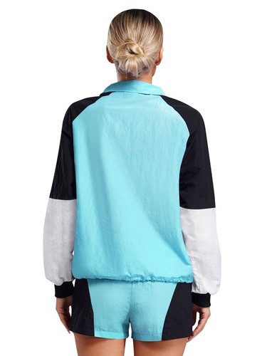 Womens 2 Pcs Drawstring Hem Tracksuit Fitness Outfit Cycling Set Color Block - Picture 47 of 79