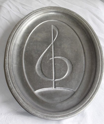 Vtg Early RWP Wilton Armetale, USA, Oval Musical Treble Clef Tray Plate-11.5" - Picture 7 of 8