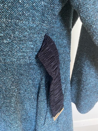 Vintage Damen SiMilan Wolljacke Tweed Mantel Größe 10 Blau 100% Wolle Gürtel - Bild 8 von 10
