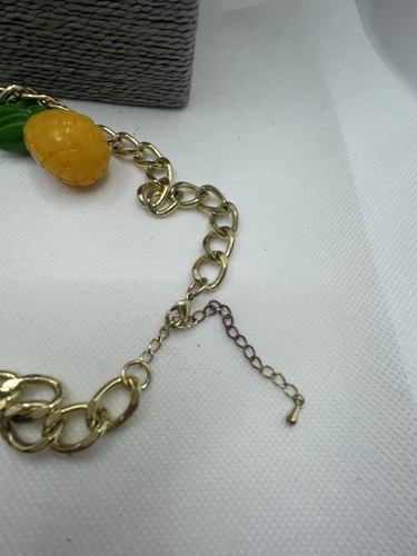 Y2K Top Shop Gold Tone Chunky Chain Acrylic Pineapple Drop Bib Necklace Festival - Picture 6 of 9