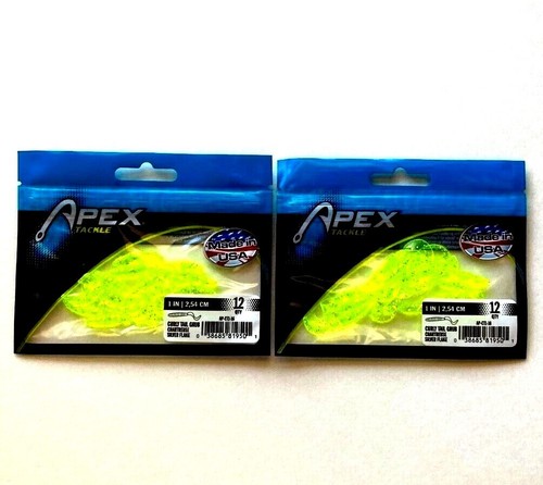 2 paquetes Apex 1 pulgada cola rizada grub Chartreuse escama plateada 12 unidades AP-CT1-16 - Imagen 2 de 11