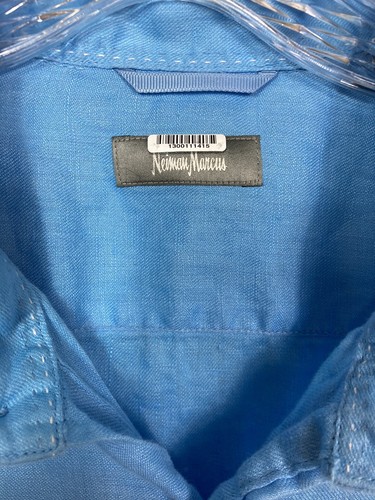 Neiman Marcus 100% Linen Roll Tab Long Sleeve Button Front Shirt Mens XL Blue - Picture 5 of 6
