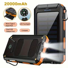 Super 20000mAh USB Portable Charger Solar Power Bank For Cell Phone