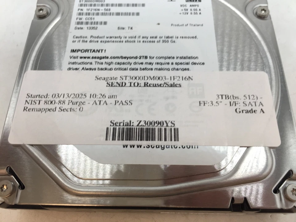 Seagate 3.5" 3TB Internal Desktop HDD SATA ST3000DM003 GRADE A FREE S/H - Image 4 of 4