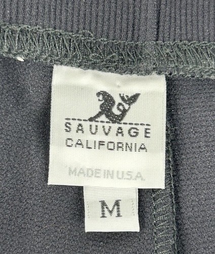 Vtg Sauvage California Black Red Laced Front Swimsuit Trunks Mens Sz M Knit USA - Imagen 5 de 5
