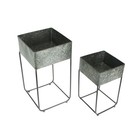 Zeckos Set of 2 Galvanized Zinc Finish Square Metal Planters On Stands