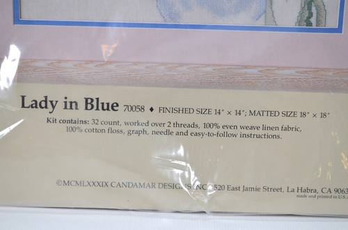 Vtg 1989 Candamar Linen To Cross Stitch "Lady In Blue" #70058 NEW Open - Picture 5 of 7