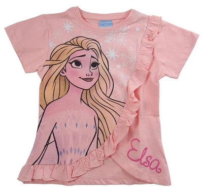 Frozen Elsa T-Shirt Mädchen Gr. 110 Baumwolle Rüschen Rosa Kinder  - Bild 1 von 2