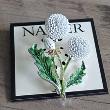 Napier White Dandelion Flowers Floral Enamel Pin Brooch NEW