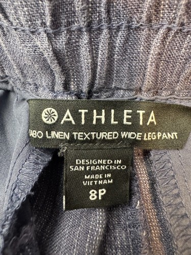 Athleta Cabo Linen Textured Wide Leg Pant Blue Size 8P Petite - Picture 5 of 7