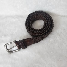 Genuine Brown Leather Braided Belt Solid Brass Buckle 42 / 105