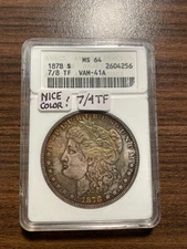 1878 7/8 Tail Feathers Morgan Silver Dollar $1 ANACS MS 64 VAM-41A 7/4TF 