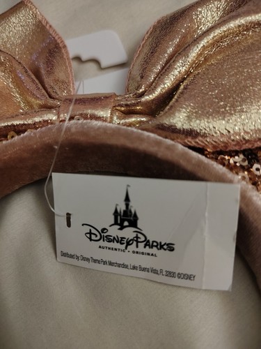 Diadema Orejas de Minnie Mouse Lentejuelas Oro Rosa Parques Disney - Nueva con Etiquetas - Imagen 4 de 7