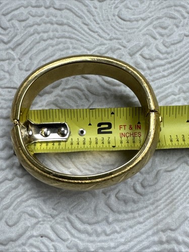 Vintage 9 kt Walzgold Scharnier Armreif Armband mit geätztem Pinsel Finish 32 Gramm - Bild 8 von 9