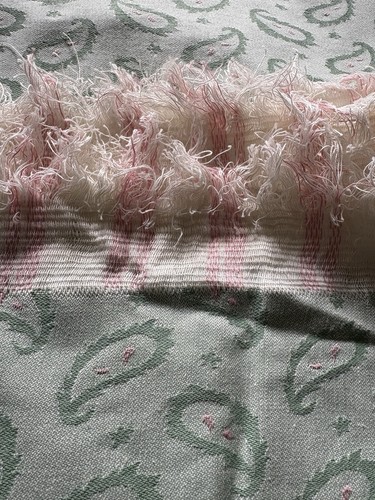 Vintage gewebter Baumwoll-Jacquardstoff 2 Yards, 54 Zoll mintgrün rosa Paisley Dekorateur - Bild 13 von 13