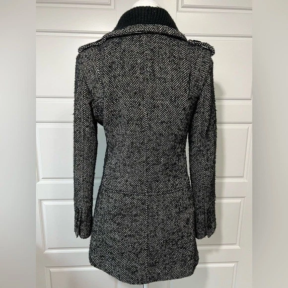 Guess Herringbone Peacoat куртка черный серый двубортный зимнее пальто маленький - Изображение 4 из 4