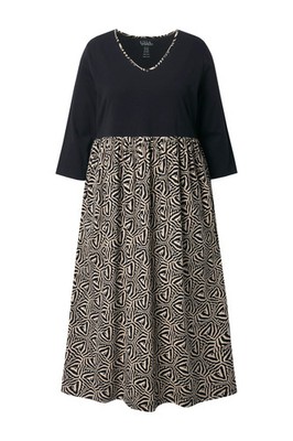 Ulla Popken Damen große Größen Jerseykleid A Linie V Ausschnitt 3 4 Arm 842517