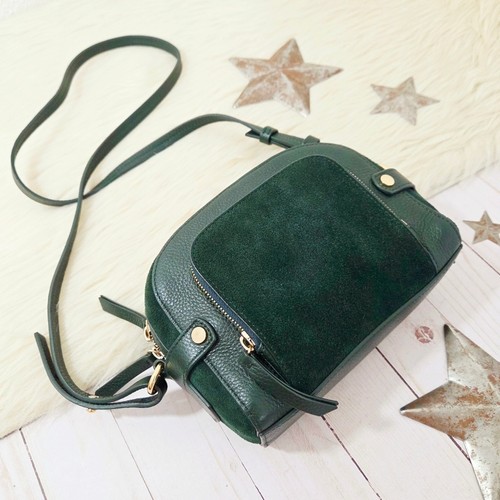 & Other Stories Dark Green Suede Small Crossbody Bag Leather Gold Forest - Picture 3 of 10