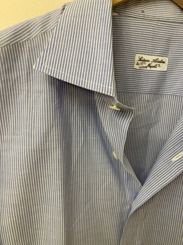 GUC Sartorio (Cesare) Attolini Dress Shirt Blue/White Striped 17.5/44 - Image 4 of 4