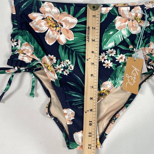 Kona Sol Shirred Side-Tie High Waist High Coverage Sea Bikini Bottom Small - Picture 5 of 13