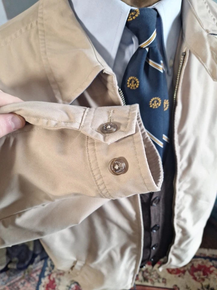 Chaqueta POLO RALPH LAUREN Para Hombre L Rompevientos Tostado Forrado Cremallera Completa Clásica Foto 3 de 4